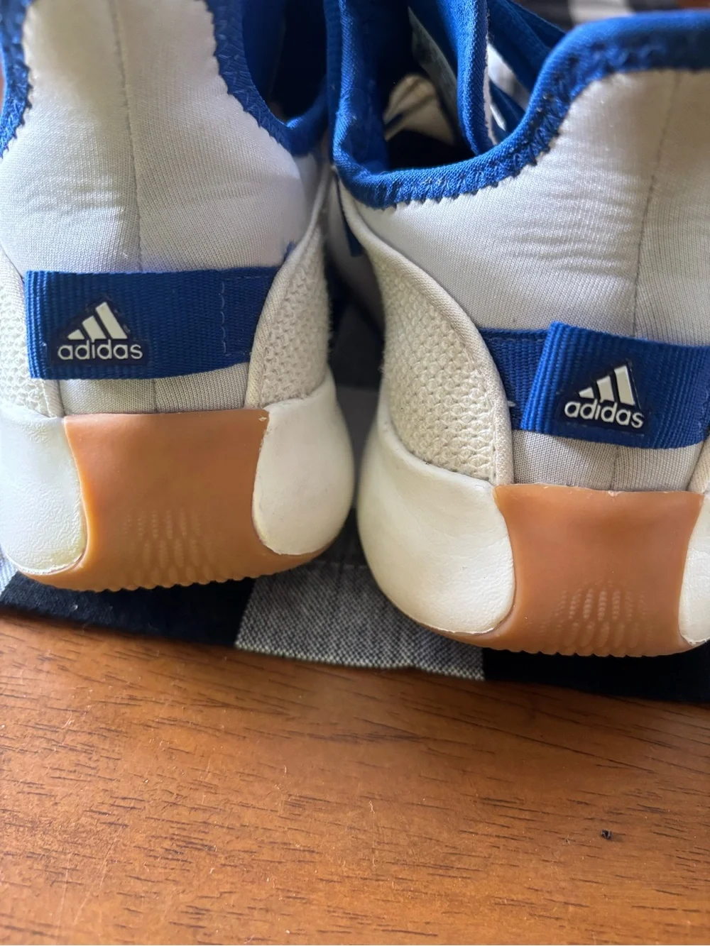 adidas Kids White Sneakers with Blue Stripes and Laces